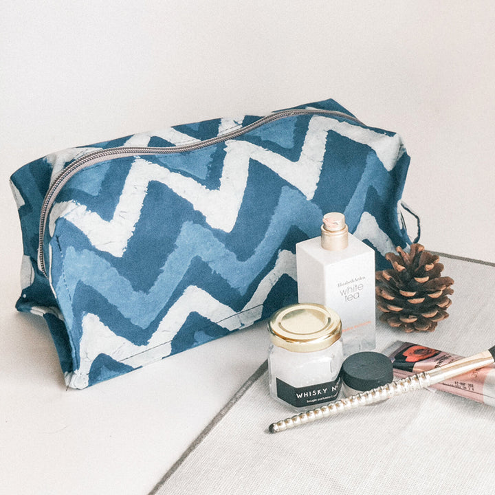 Indigo Chevron Travel Makeup Organizer