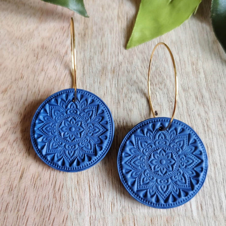 Handmade Clay Sunkissed Floral Earrings - Blue