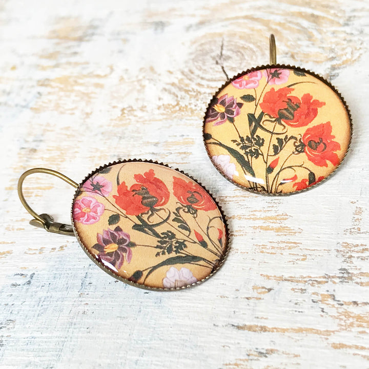 Orange Mughal Flower Miniature Painted Earrings