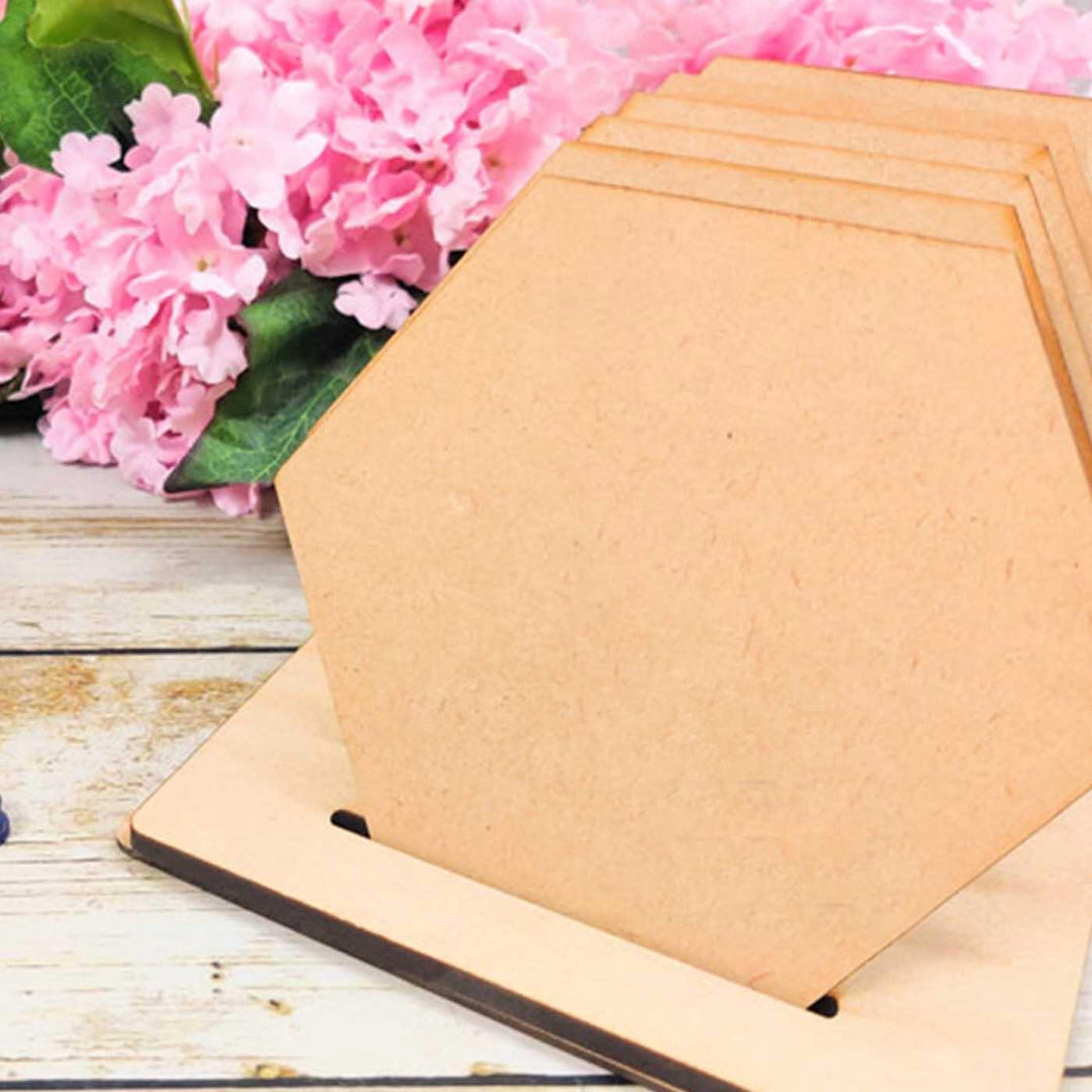 Ready-To-Paint MDF Hexagonal Coaster Bases with Stand - KP043