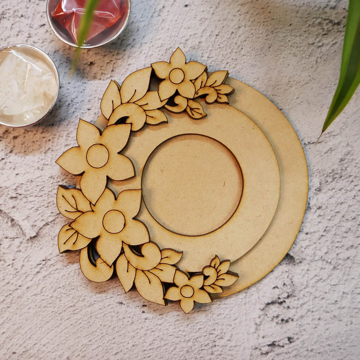 Ready to Paint MDF Circle Floral Bunch Tealigh Holder - TI117
