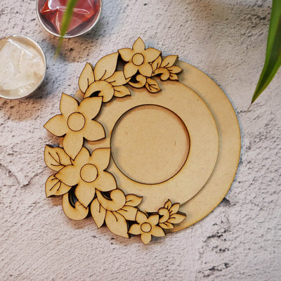 Ready to Paint MDF Circle Floral Bunch Tealigh Holder - TI117