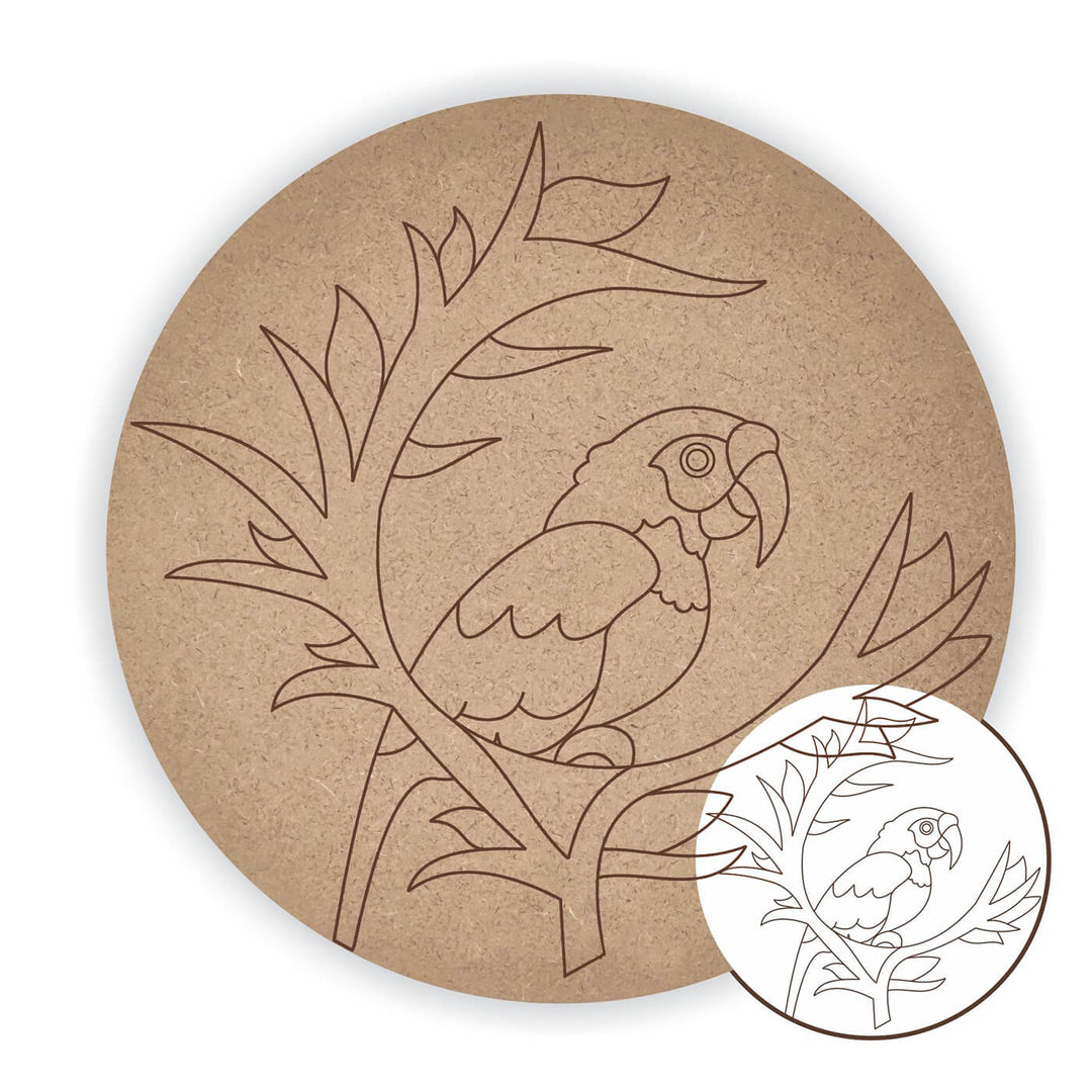 Pre Marked MDF Base - Elegant Macaw Bird - 8 Inches