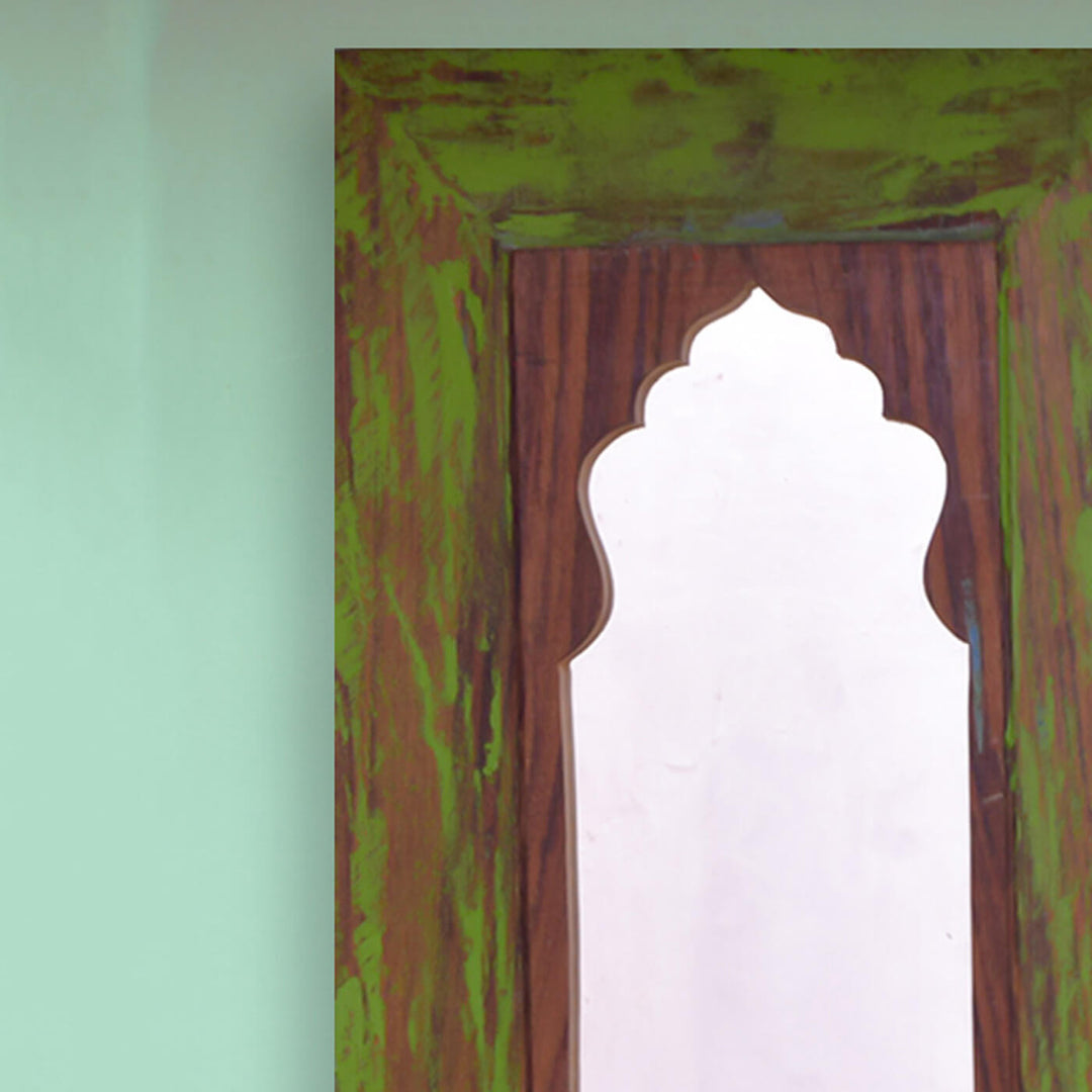 Handpainted Antique Mirror with Vintage Wooden Frame - Parrot Green