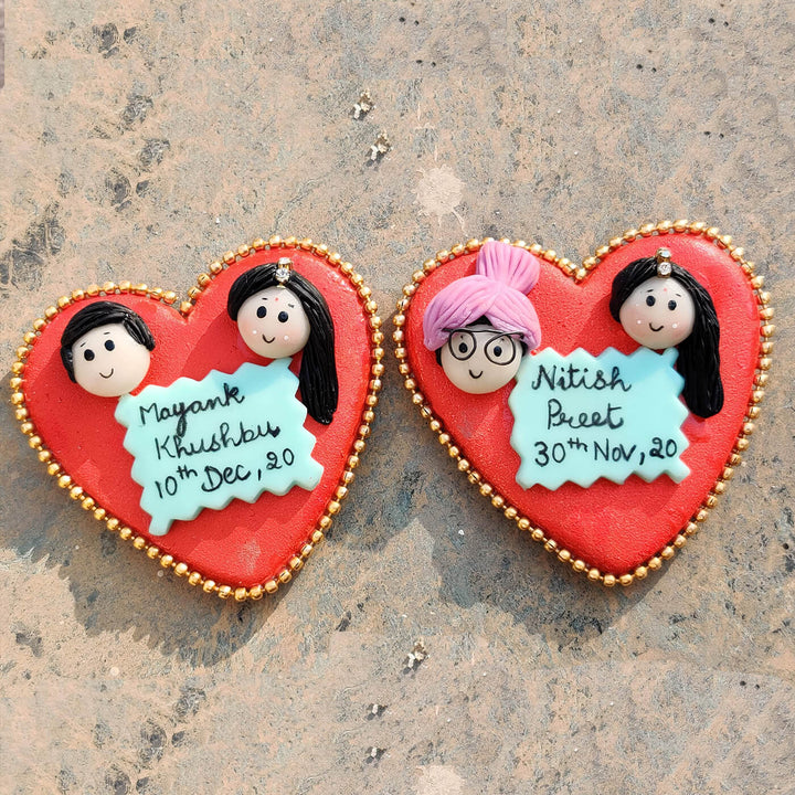Handcrafted Clay Magnet for Couples - Wedding Day