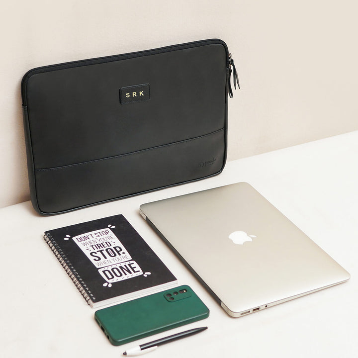 Sleek Faux Leather Personalized Laptop Sleeve