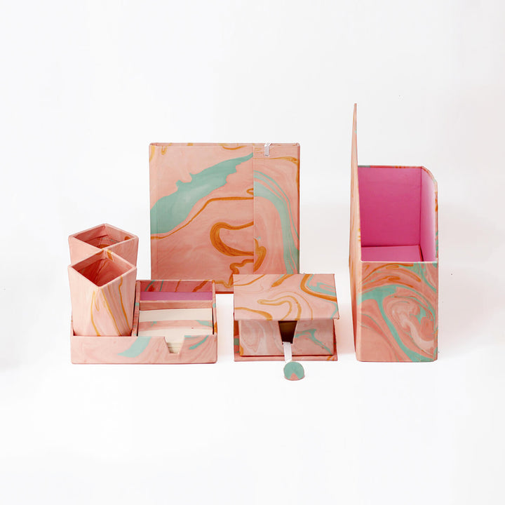 Marble Pattern Desk Organiser Set