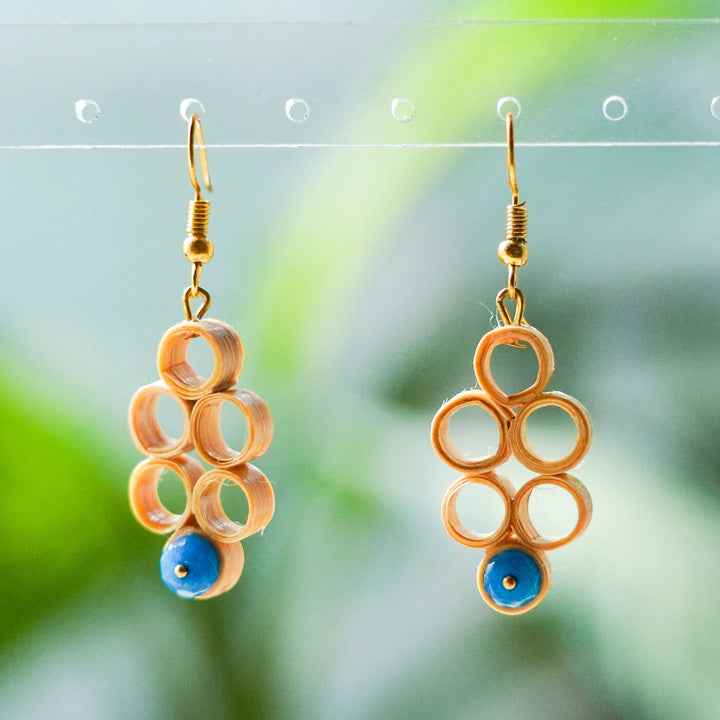 Grape-Shaped Bamboo Earrings with Beads