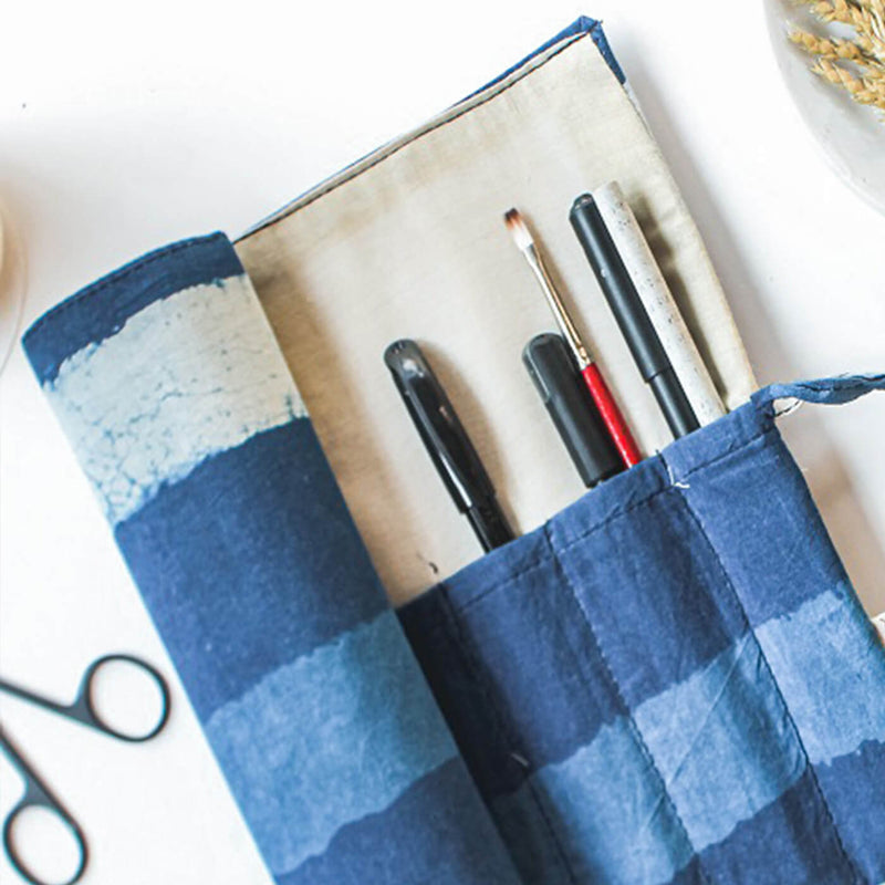 Hand-stitched Indigo Stripes Roll Up Case
