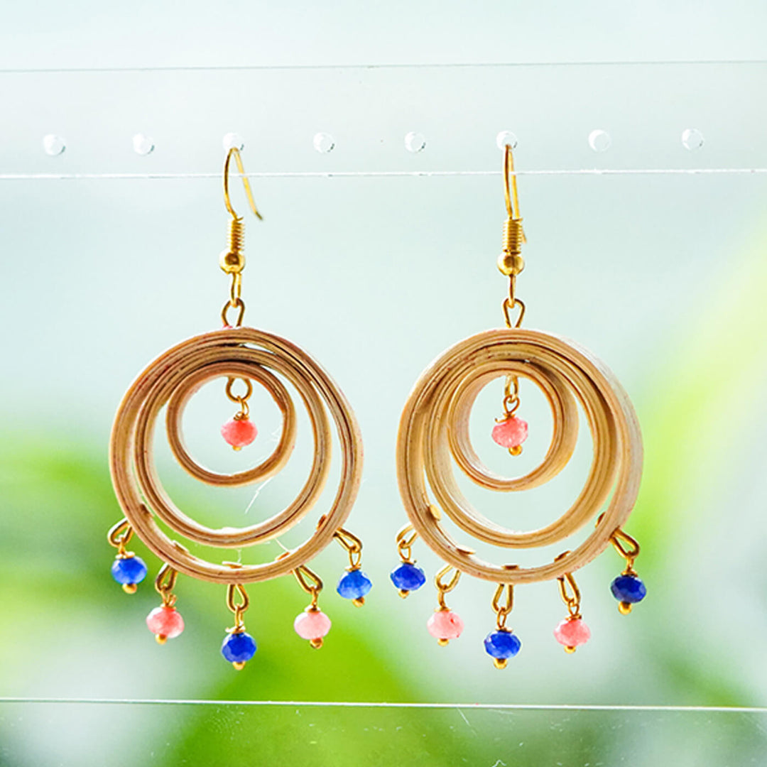3-Circled Hancrafted Bamboo Earrings with Beads