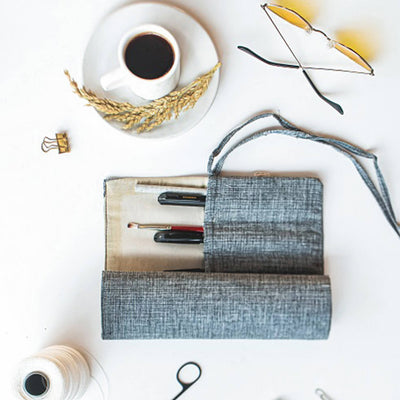Hand-stitched Grey Roll Up Case