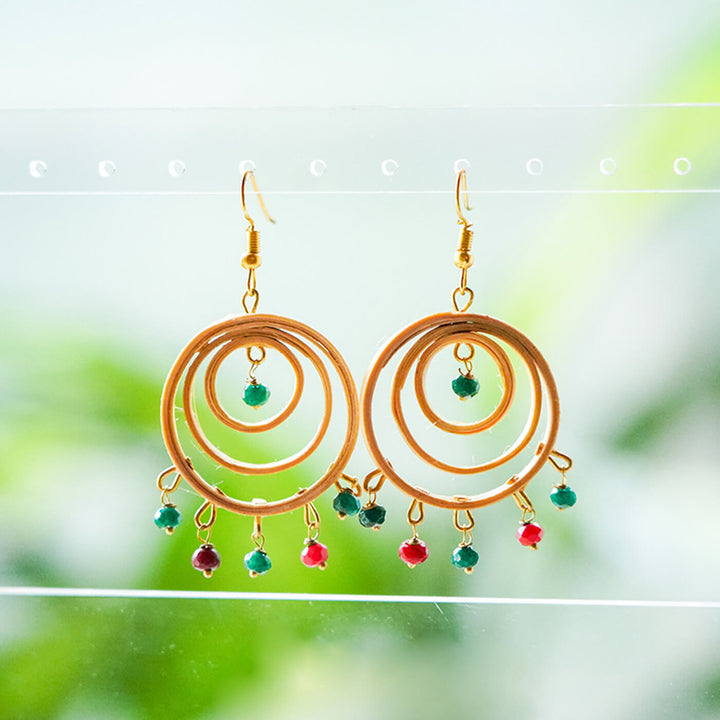 3-Circled Hancrafted Bamboo Earrings with Beads