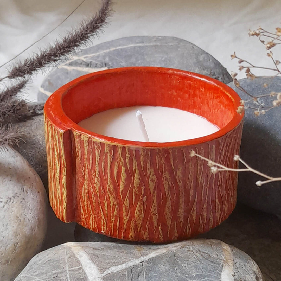 Handmade Bark Texture Soy Wax Paper Mache Candle For Christmas Decoration