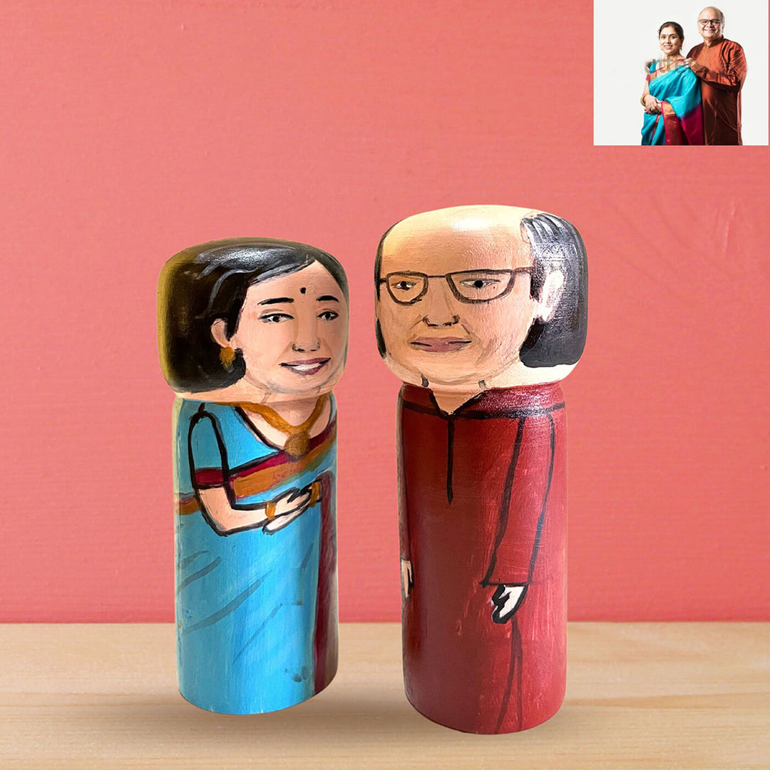 Handpainted Personalised Wooden Couple Dolls - Anniversary Gift - Large