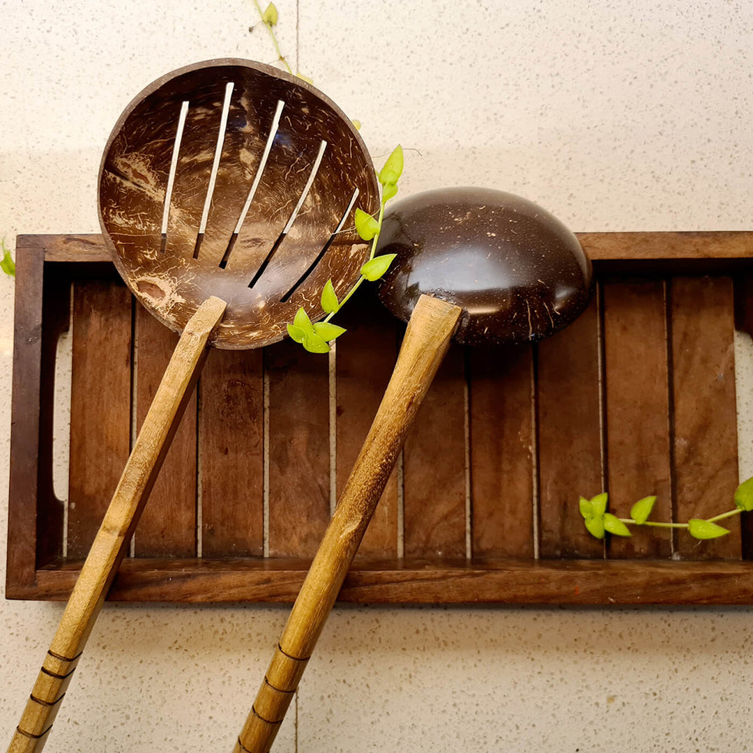 Coconut Shell Cooking Set - Frying Spoon and Non-Stick Ladle