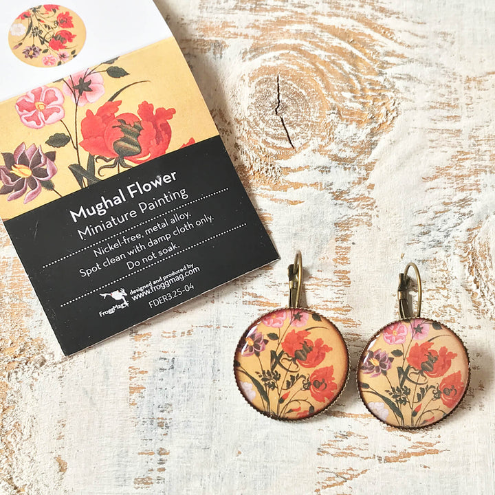 Orange Mughal Flower Miniature Painted Earrings