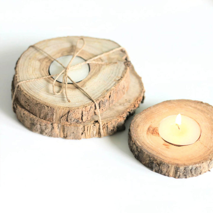 Natural Wooden Bark Coaster & Tealight Candle Holders
