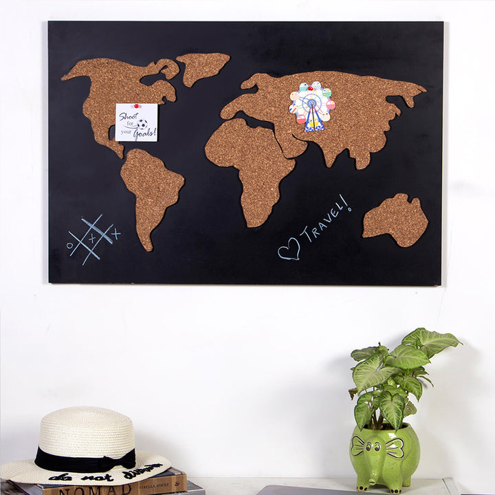 World Map Cork Pinboard for Kids - Golden and Black