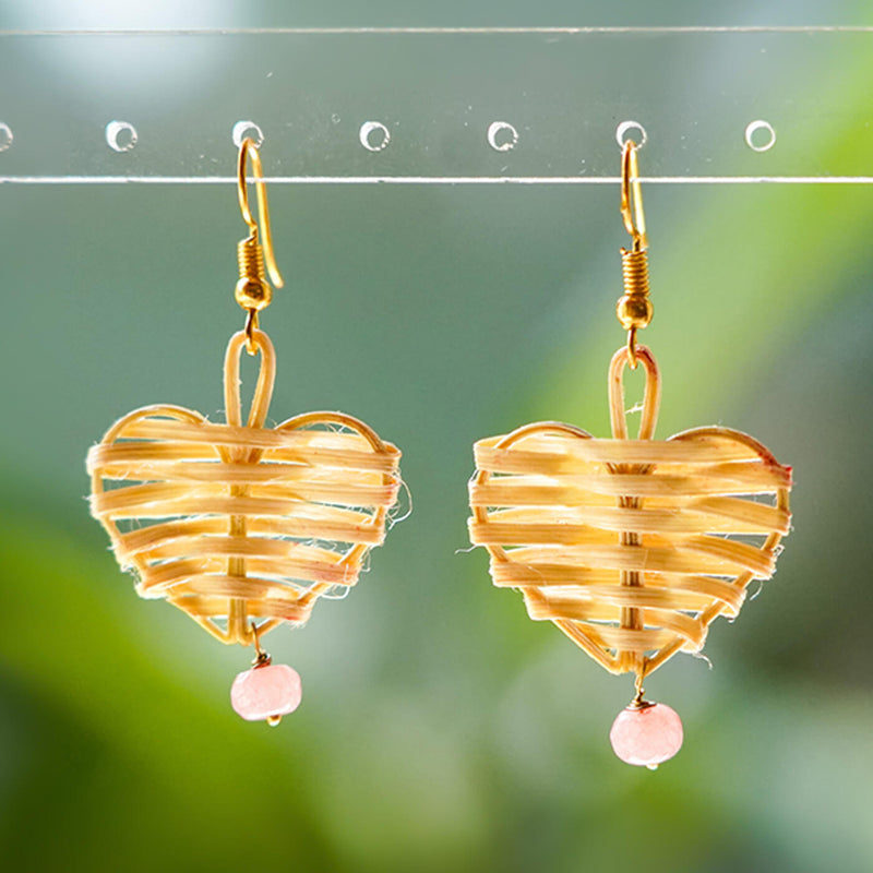 Heart-Shaped Handcrafted Bamboo Earrings