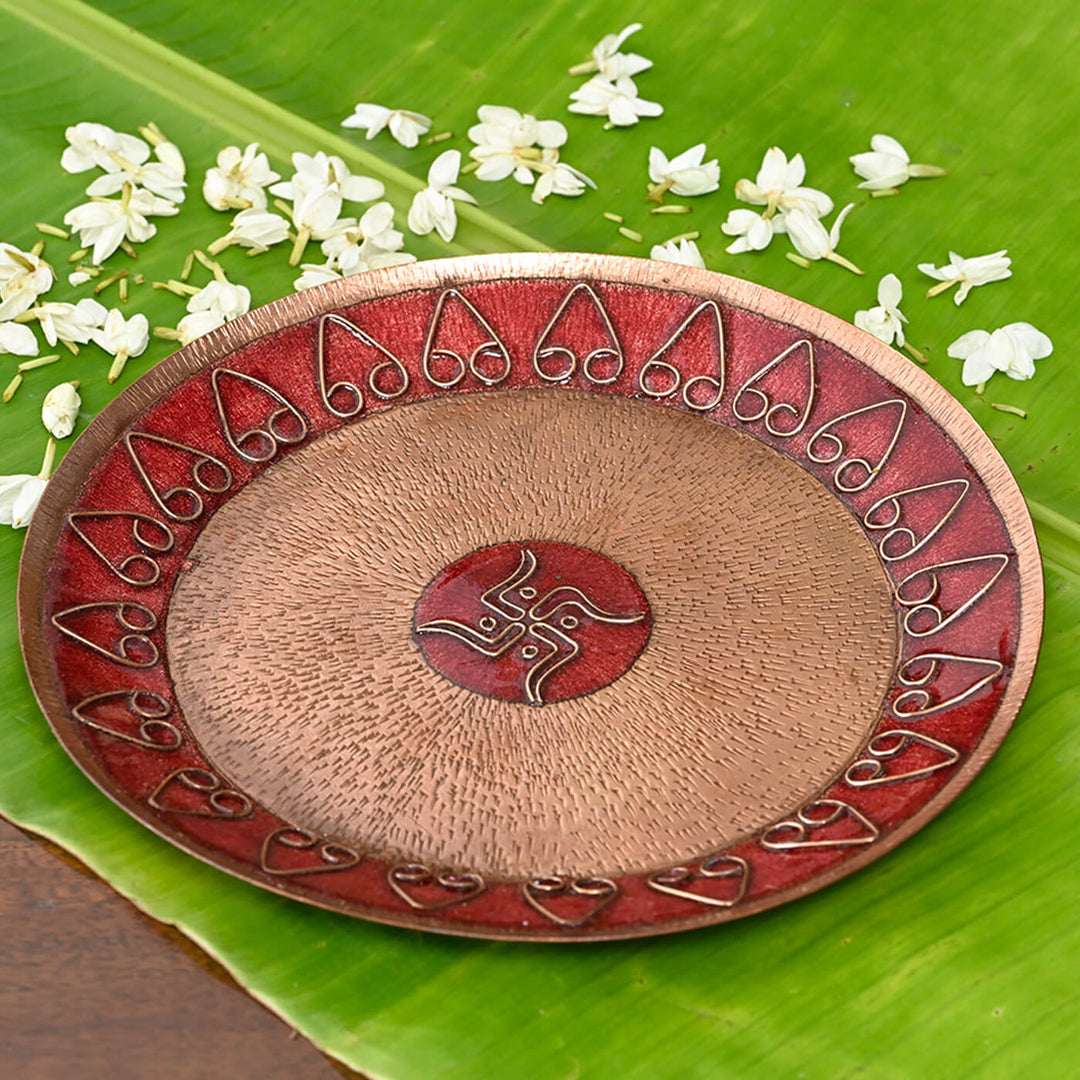 Copper Enamel Archana Pooja Decorative Wall Plate