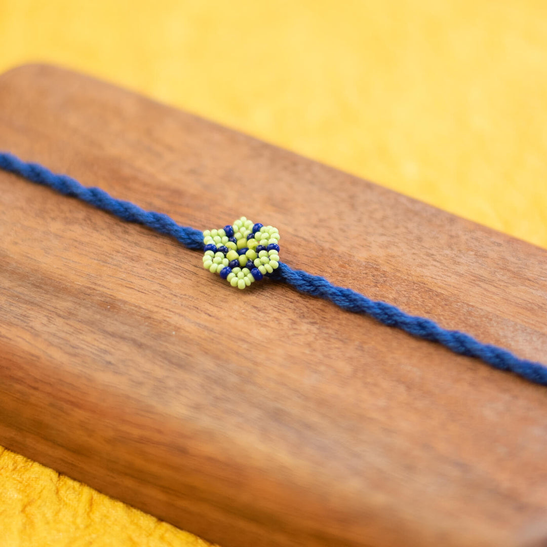 Phool Collection Glass Beeds Rakhi Indigo - Close-up of Bead Work Detail