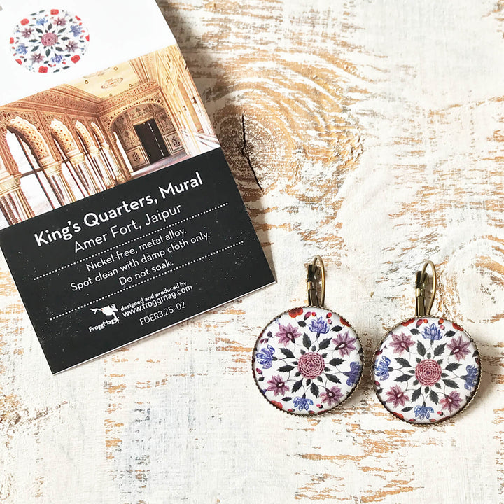 White Amer Fort Mural Pianted Earring