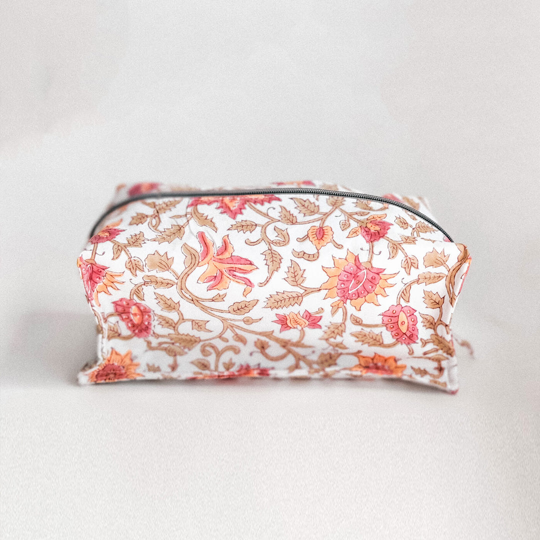 Pink Floral Travel Makeup Organizer