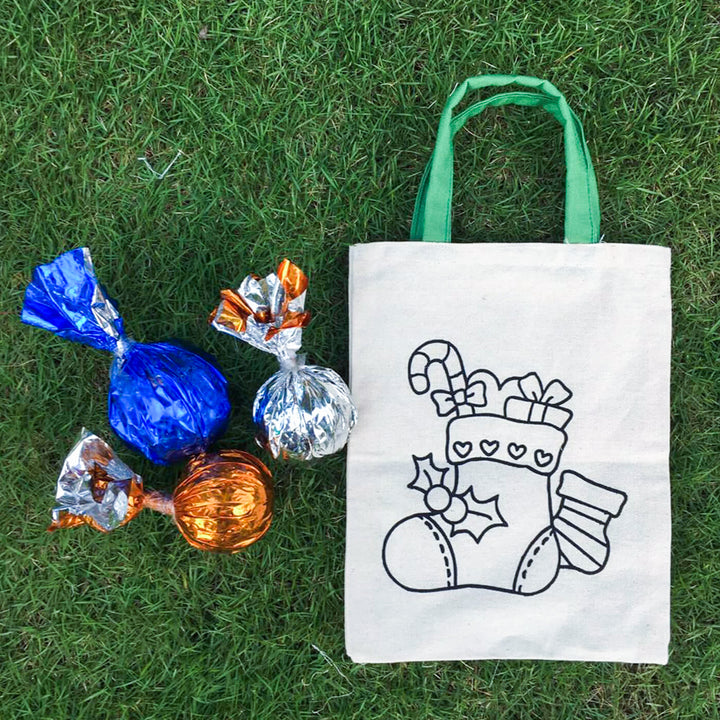 Ready-To-Paint Stocking Print Small Sized Canvas Goodies Bag | Secret Santa Gift Ideas | Set Of 10