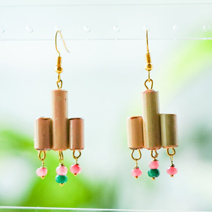 3-Cylindrical Handcrafted Bamboo Earrings