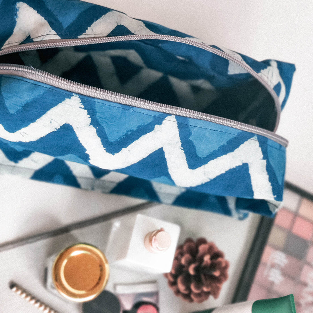 Indigo Chevron Travel Makeup Organizer