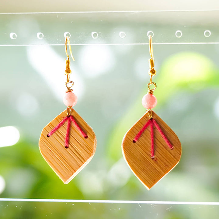 Leaf-Shaped Handcrafted Bamboo Earrings