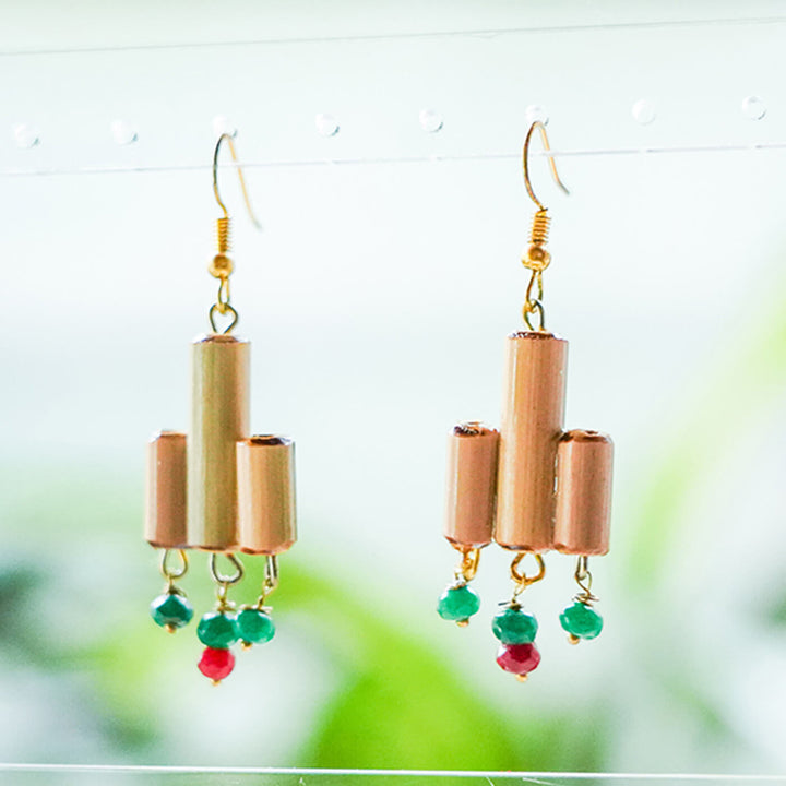 3-Cylindrical Handcrafted Bamboo Earrings