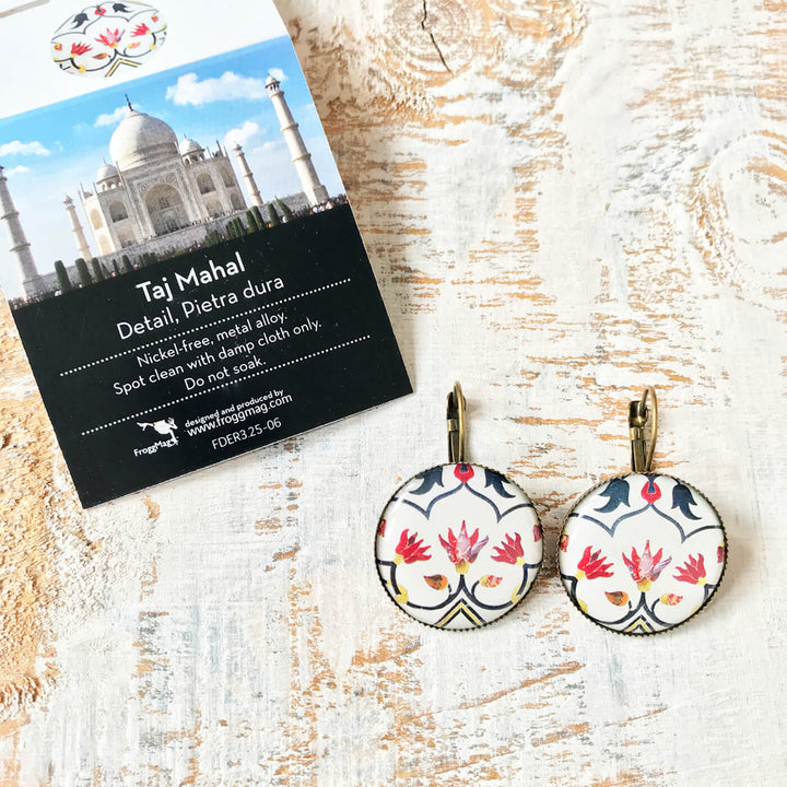 White Taj Mahal - Pietra Dura Painted Earring