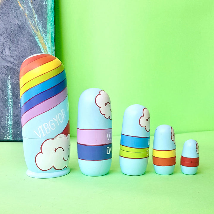 Rainbow Colors Wooden Dolls - Set of 5