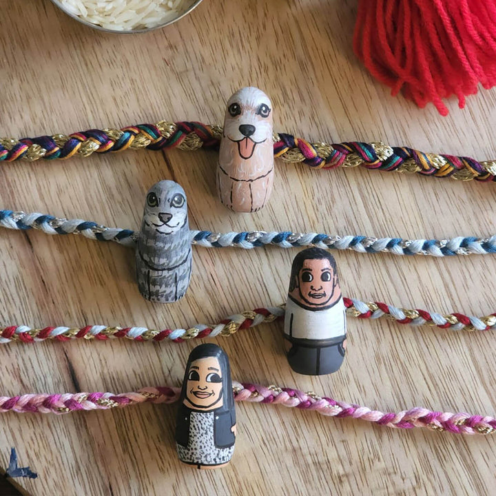 Photo Customized Wooden Character Doll Rakhi with Roli Chawal