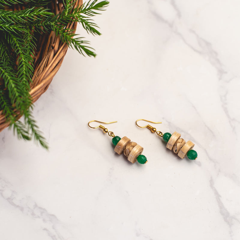 Stacked Bamboo Earrings - Green
