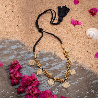 Contemporary Handmade Square Dhokra Coated Choker