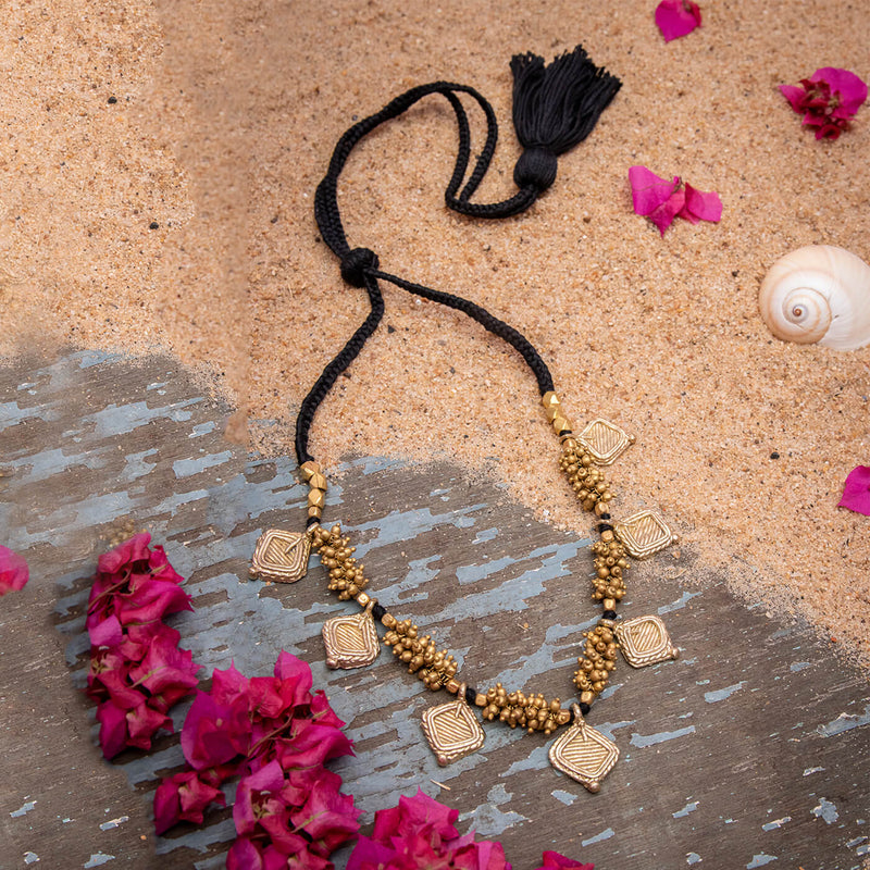 Contemporary Handmade Square Dhokra Coated Choker
