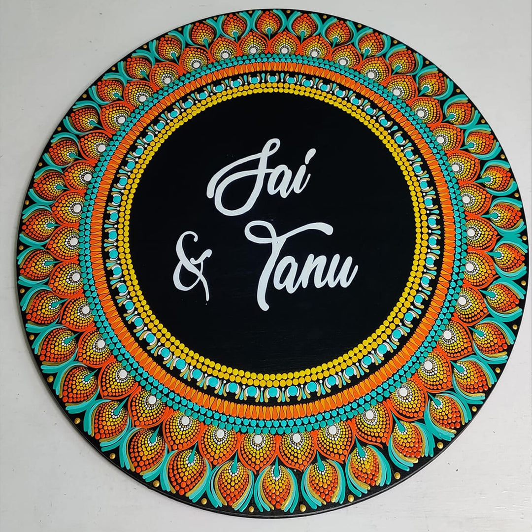 Handpainted Circular Mandala Dot Art Nameplate for Couples