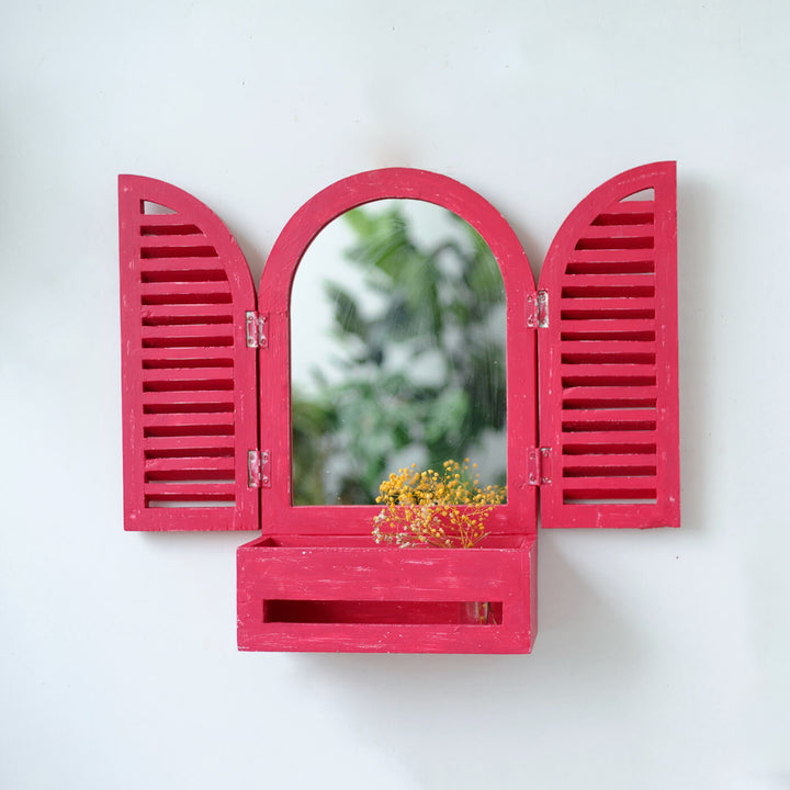 Mini Window Mirror with Basket - Distress Finish