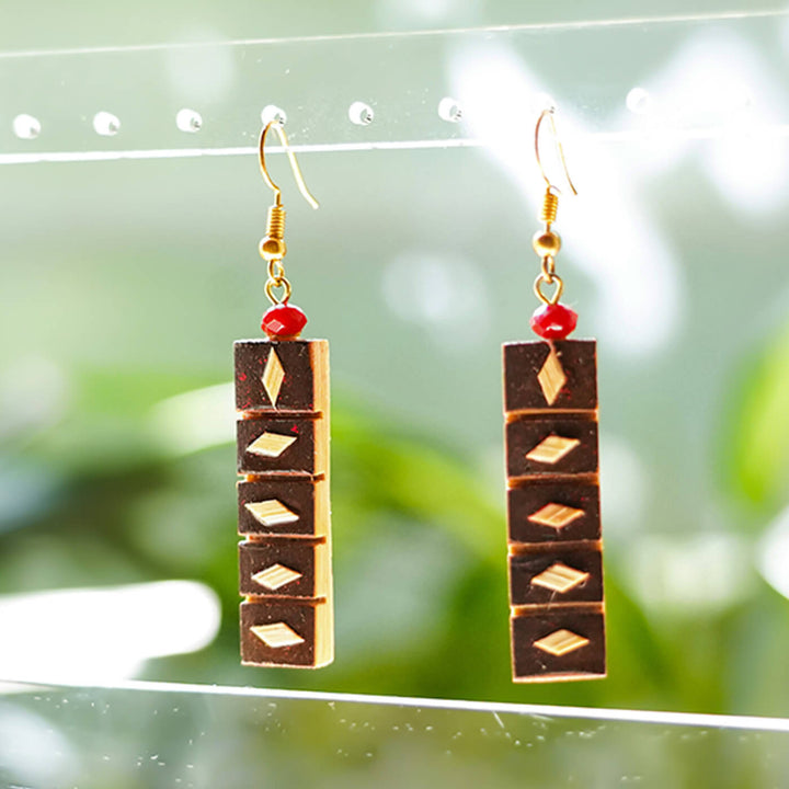 5-Blocked Handcrafted Bamboo Earrings