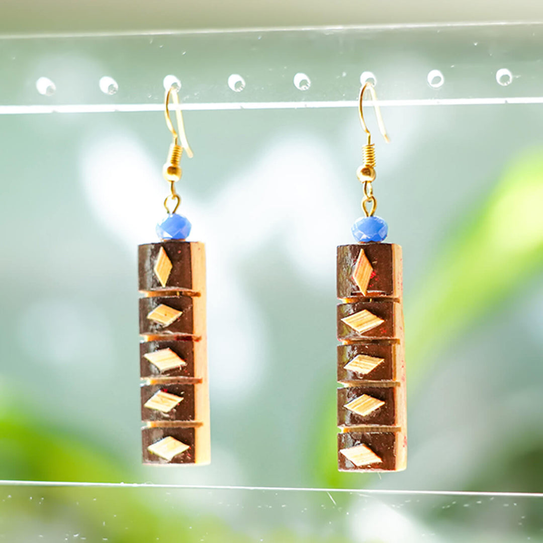 5-Blocked Handcrafted Bamboo Earrings