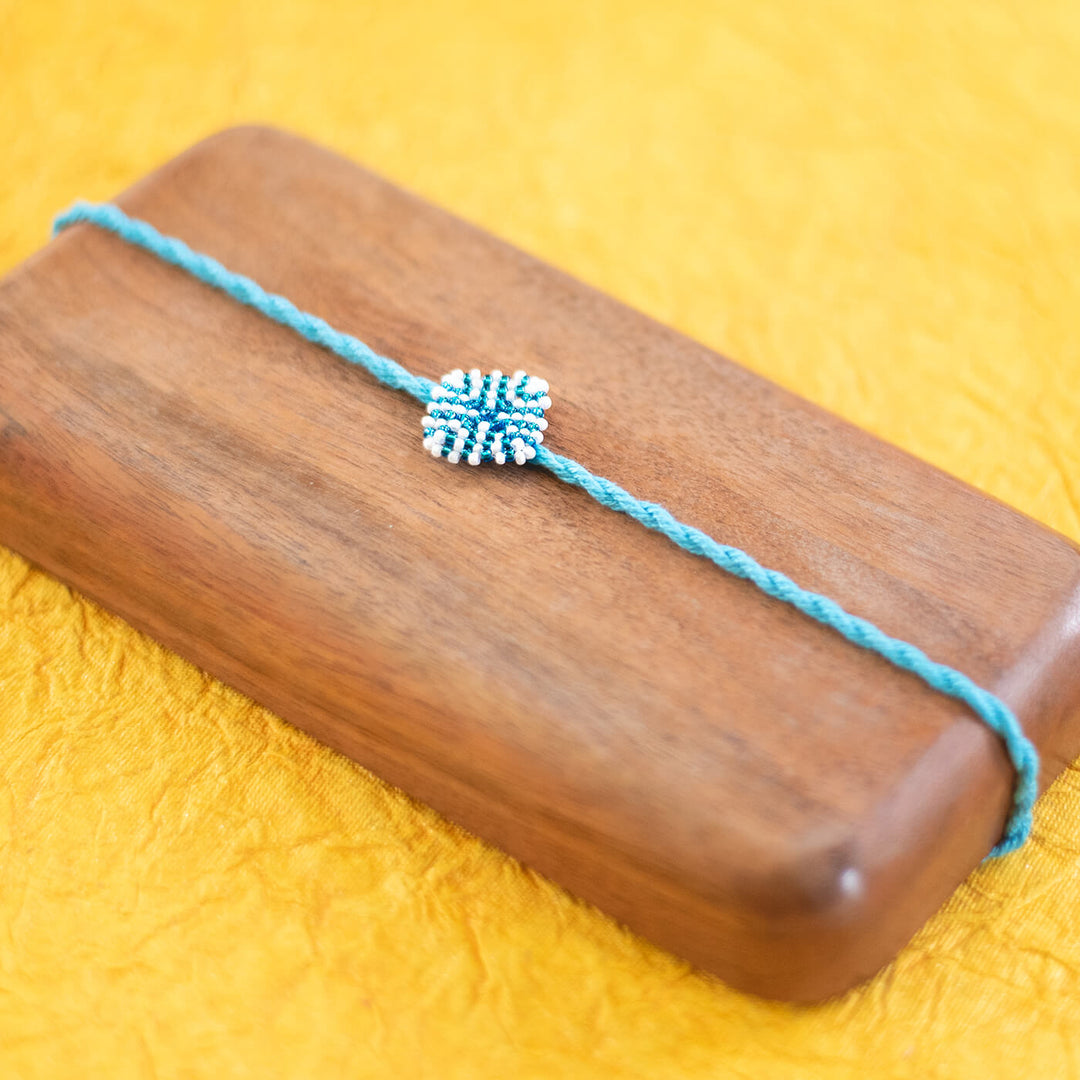Raksha Collection Glass Beeds Rakhi Sky Blue - Alternate close-up front view