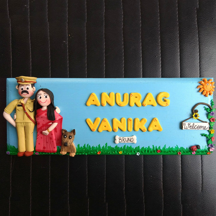 Personalised Couple In Service Name Plate For Couples & Dog