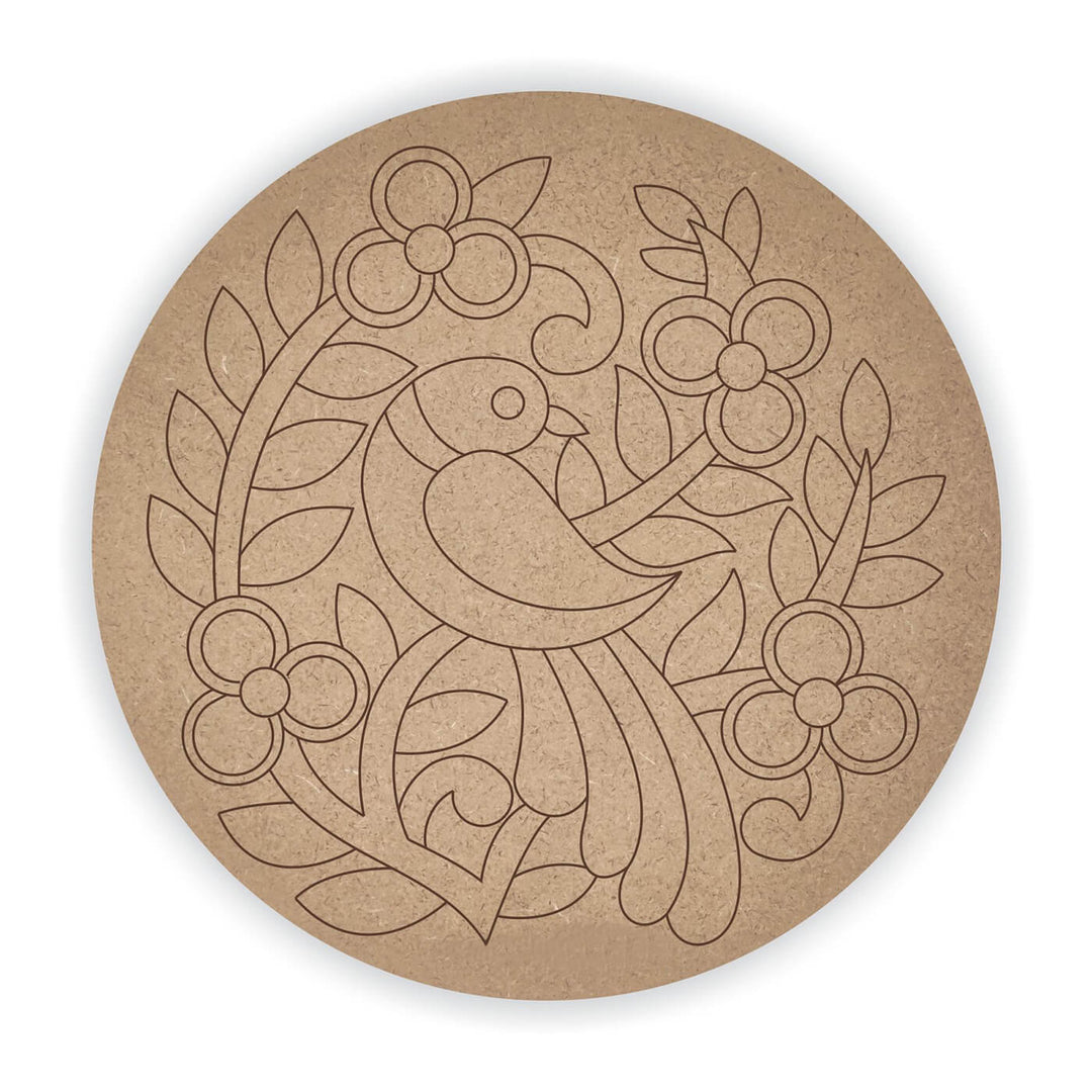 Pre Marked MDF Base - Bird and Flowers - 8 Inches
