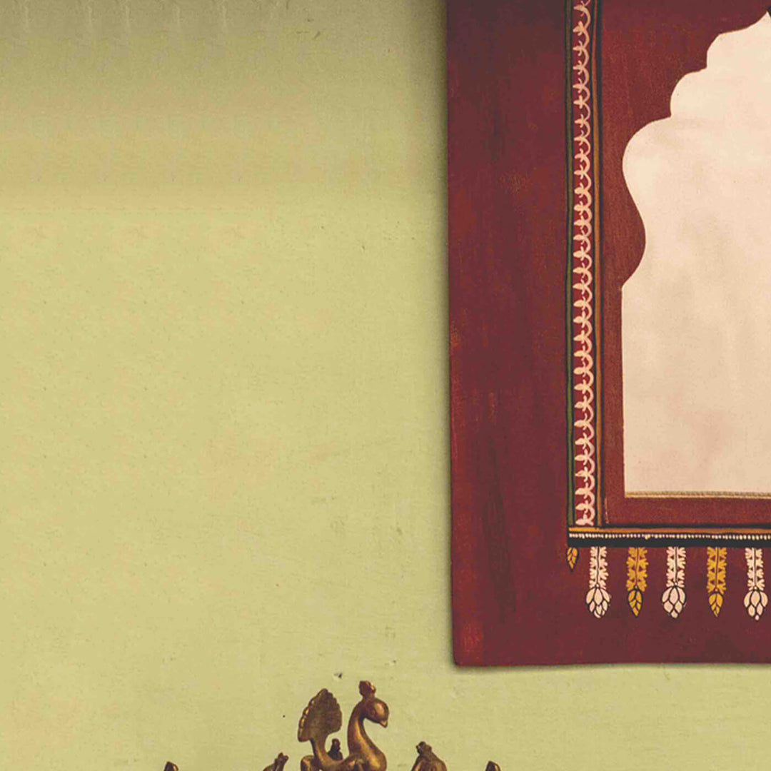 Handpainted Miniature Mirror with Vintage Wooden Frame - Ancient Window