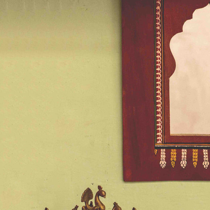 Handpainted Miniature Mirror with Vintage Wooden Frame - Ancient Window