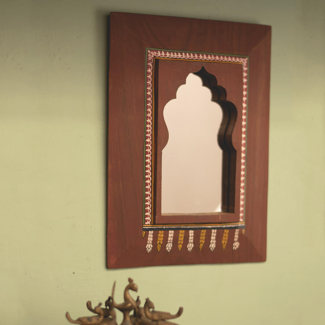 Handpainted Miniature Mirror with Vintage Wooden Frame - Ancient Window