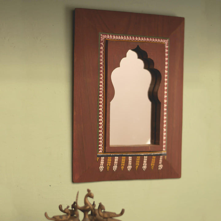 Handpainted Miniature Mirror with Vintage Wooden Frame - Ancient Window
