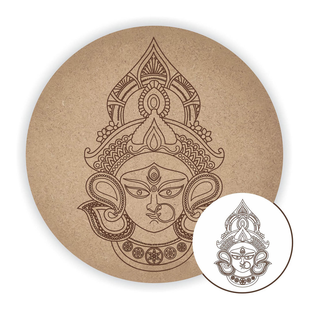 Divine Pre Marked MDF Base - Intricate Durga Maa - 8 Inches